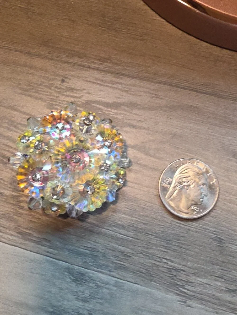 Crystal Flower Decorative Accent - Iridescent Brooch